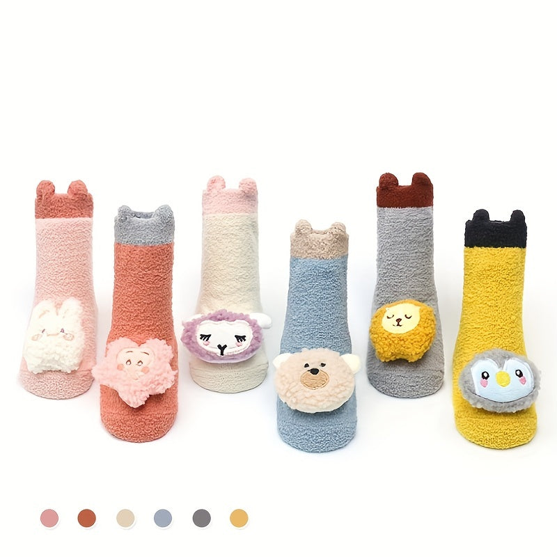3 Pairs Of Baby Girl's Non Slip Floor Socks With Cute Decoration, Comfy Breathable Thermal Socks, Winter & Autumn