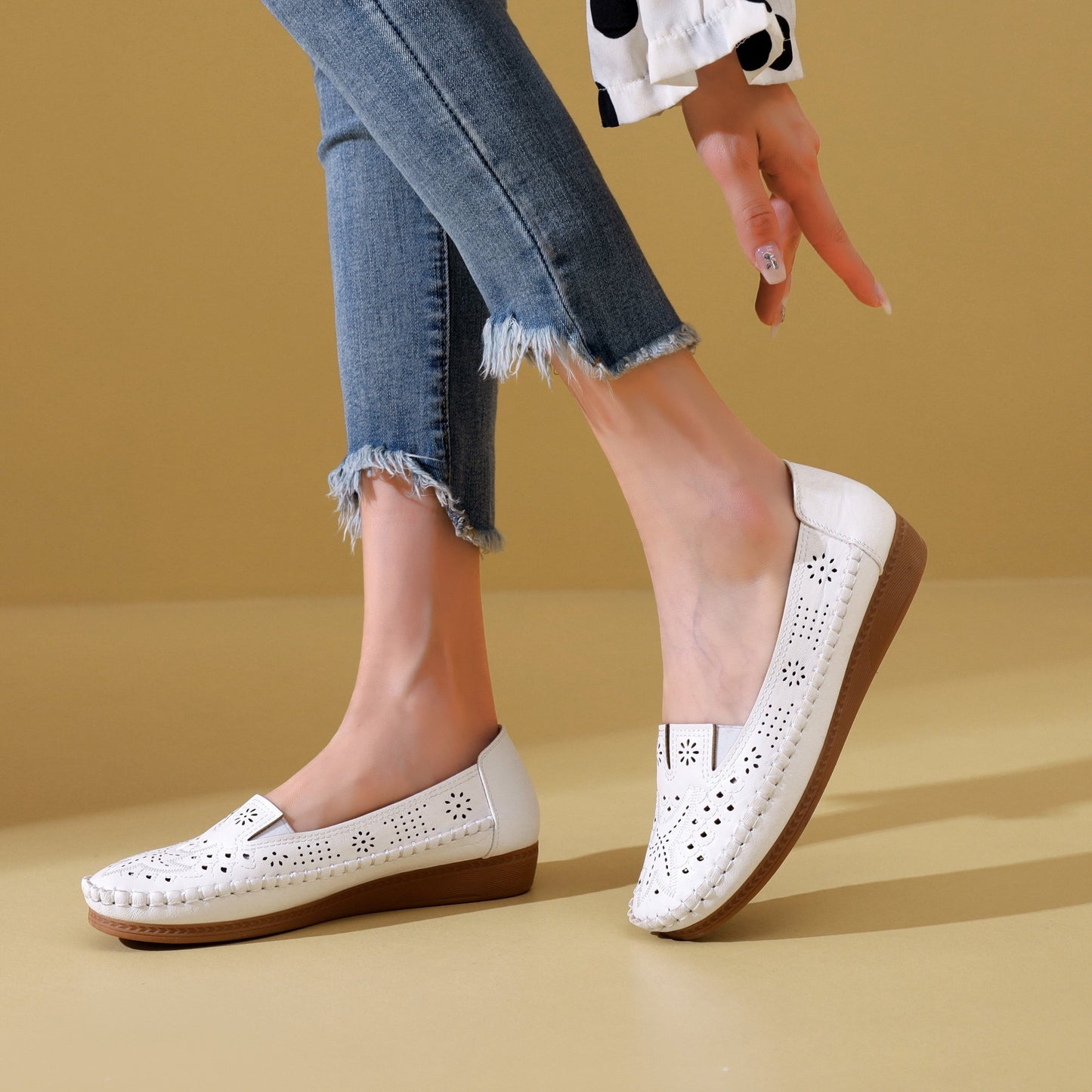 Comfortable Round Toe Breathable Wedge Shoes - Soft Fabric Insole, TPR Sole, Synthetic Leather Upper, Slip-on Design for Walking, Daily Casual Wear