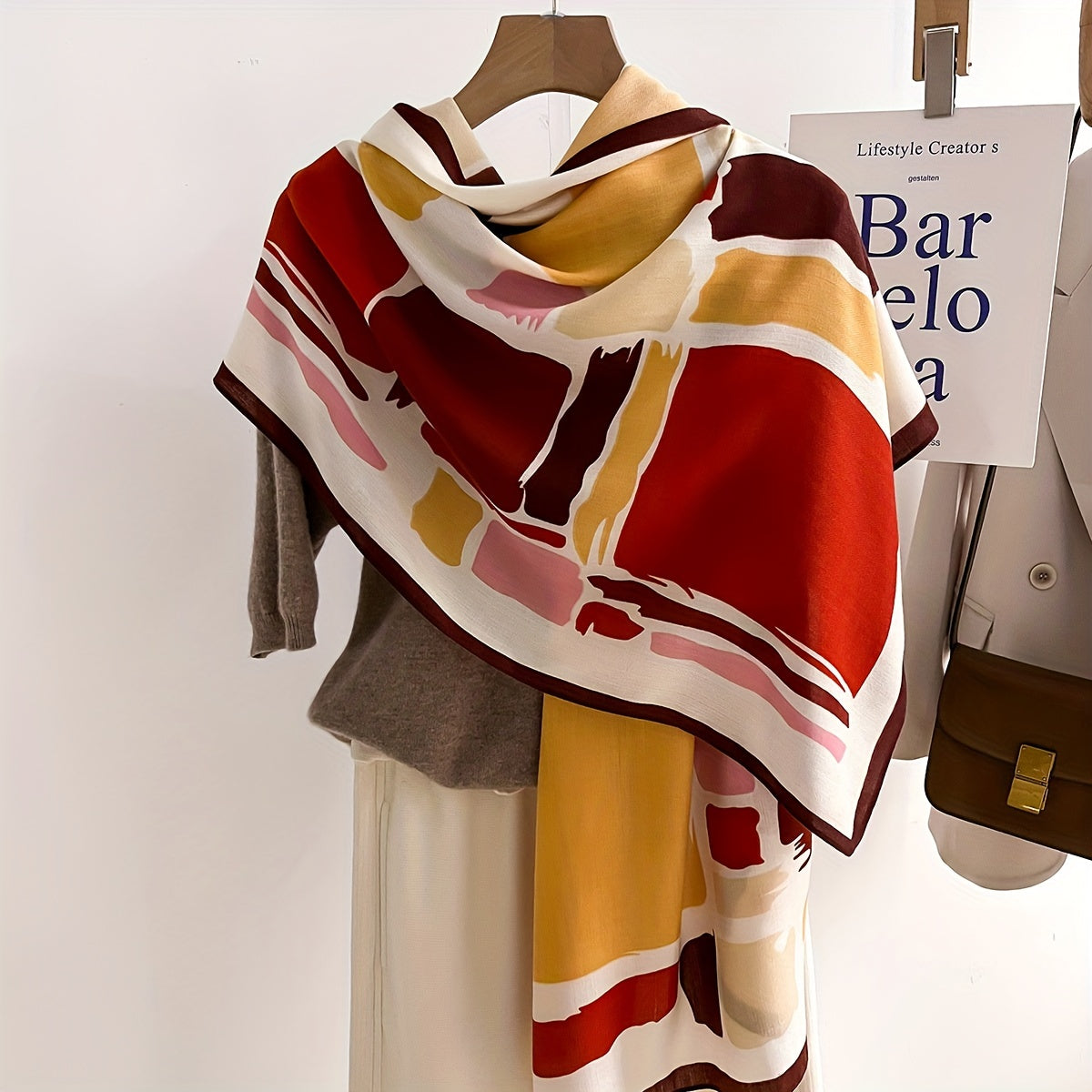 Vintage Chic Scarf Wrap - Soft, Breathable, Thin, Elegant, Warm Imitation Wool Shawl with Contrast Color - Perfect for Women, Everyday Wear, Outdoor Activities, and Special Occasions