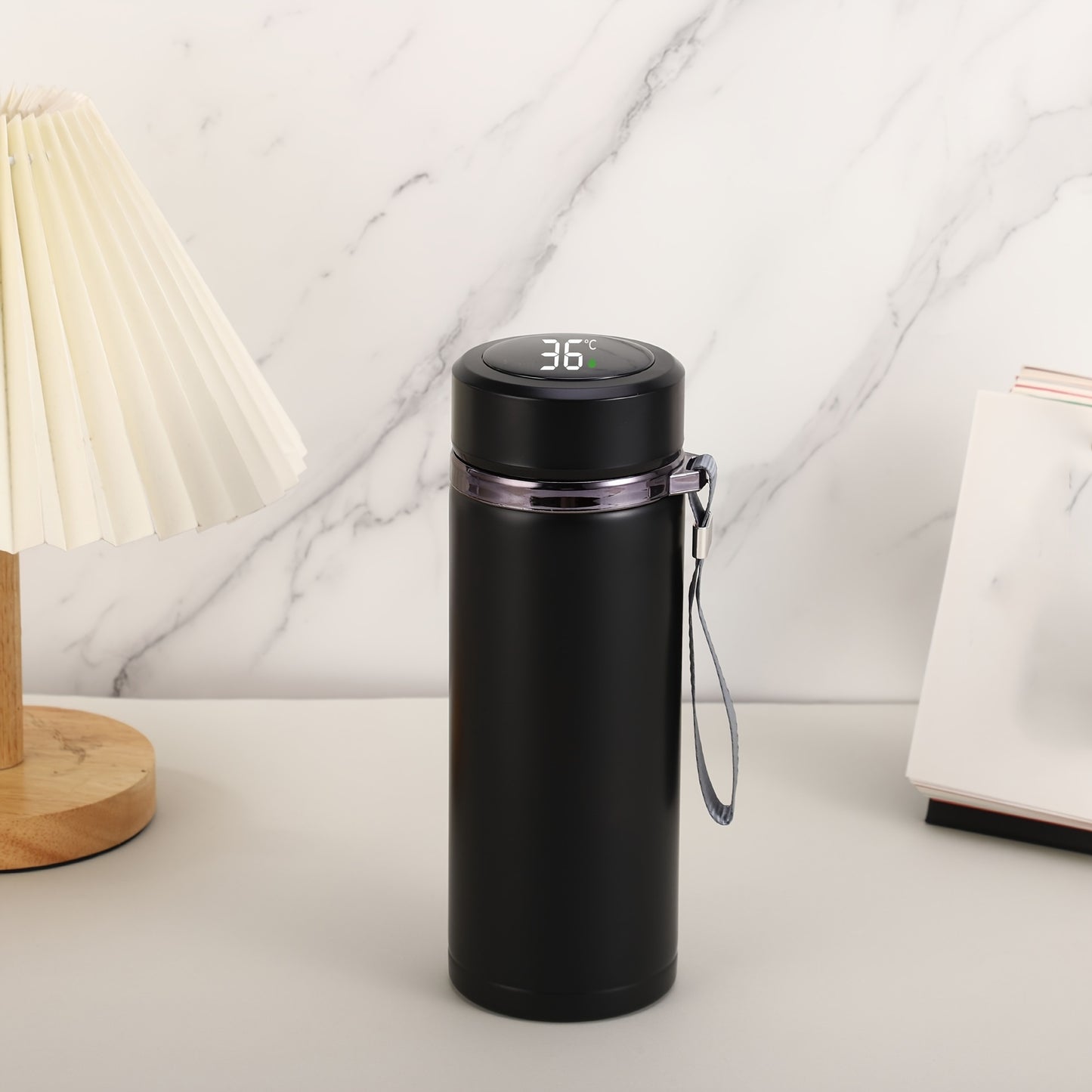1pc Vibrant Gradient Color Insulated Travel Mug - Outdoor Recreation Camping & Hiking Essential - Temperature Display, Long-Lasting Thermal Cup with Carry Strap, Gift-Ready, Perfect for Hot and Cold Beverages, Home, Office, and Outdoor Adventures