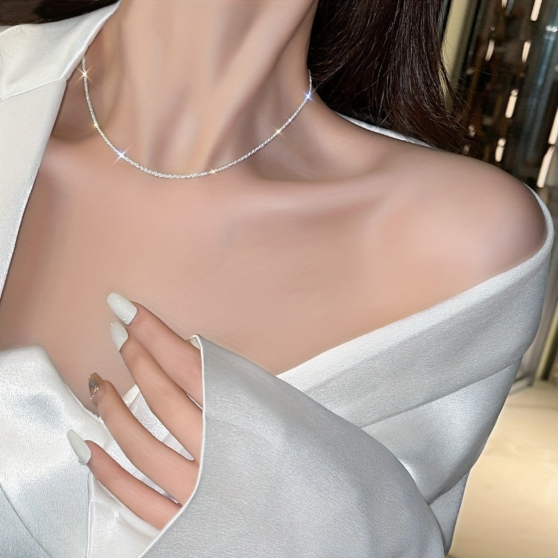 Sparkling Minimalist Silver Plated Chain Silver Color Necklace Simple Necklace Jewelry Gift