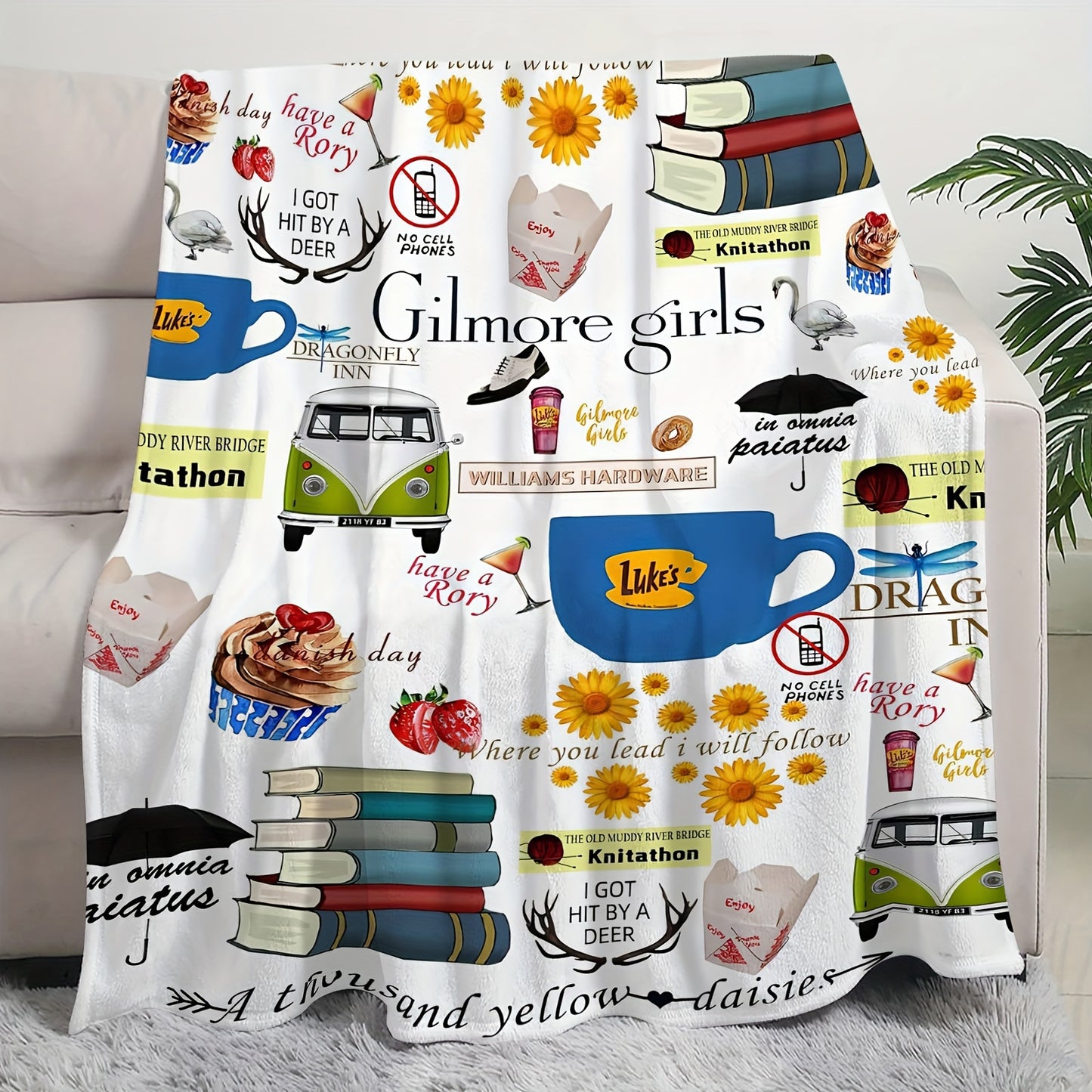 Gilmore Girls Foodie-Themed Plush Blanket - Soft, Reversible Flannel Throw for Couch, Bed, Office - Perfect Birthday Gift for Fans