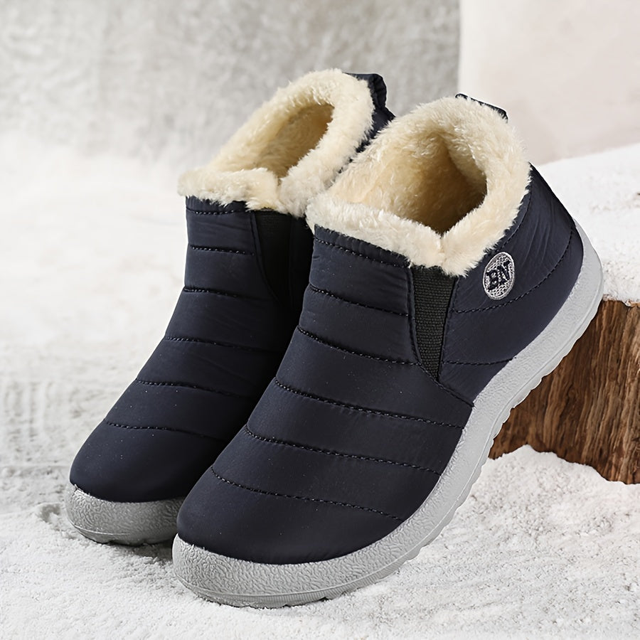 Men's Snow Boots, Warm Cozy Non-slip Ankle Boots Plush Comfy Outdoor Hiking Shoes Lined Trekking Shoes, Winter