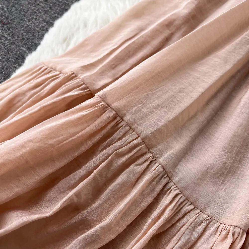 New Summer Elegant Women Stand Collar Long Dress Vintage Female Lace Patchwork Dress Empire Slim Fairy with Belt