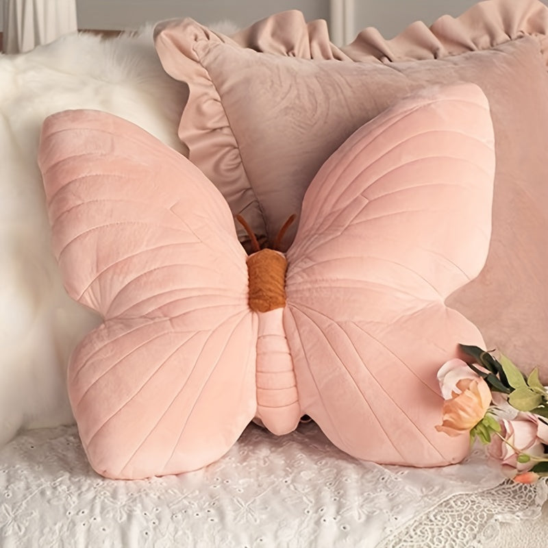 Pink Butterfly Plush Throw Pillow - Ultra-Soft, Hypoallergenic Polyester Cushion for Cozy Rest, Decorative Accent, and Vibrant Room Addition - Perfect for Living Room, Bedroom, or Office