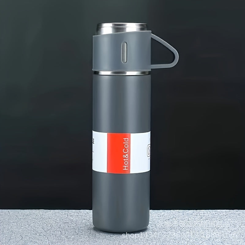 1pc/1 Set, Vacuum Flask, Stainless Steel Insulated Water Bottle With Extra 2 Lids, Travel Thermal Cups, For Hot And Cold Beverages, Summer Winter Drinkware, Gifts