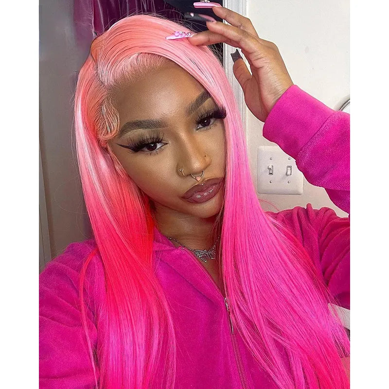 Perruque Pink full lace front wigs Transparent HD Lace Body Wave Wig natural hairline simulation human hair wigs for women
