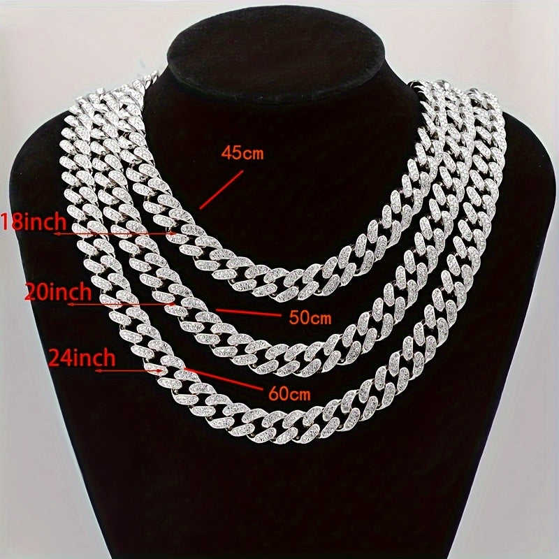 1pc Shiny Cuban Chain Icy Miami Men Womens Cuban Necklace Choker Silvery/Golden Shiny Rhinestone Hip Hop Jewelry For Women