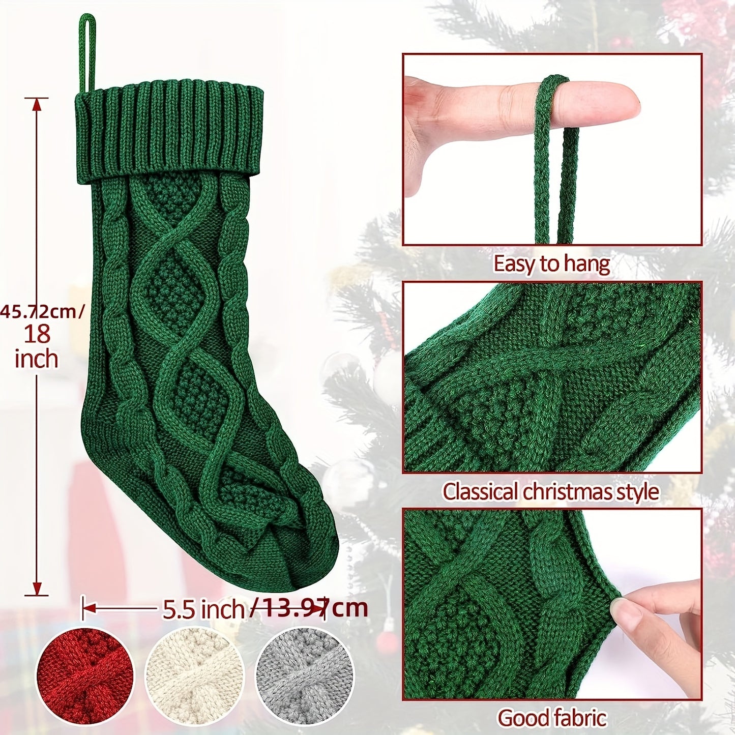 4pcs Extra-Large Soft Knitted Christmas Stockings - Vibrant Decorations in Ivory, Burgundy, Gray, and Green - Perfect for Fireplaces, Christmas Trees, Families, Holiday Parties, and Decorations