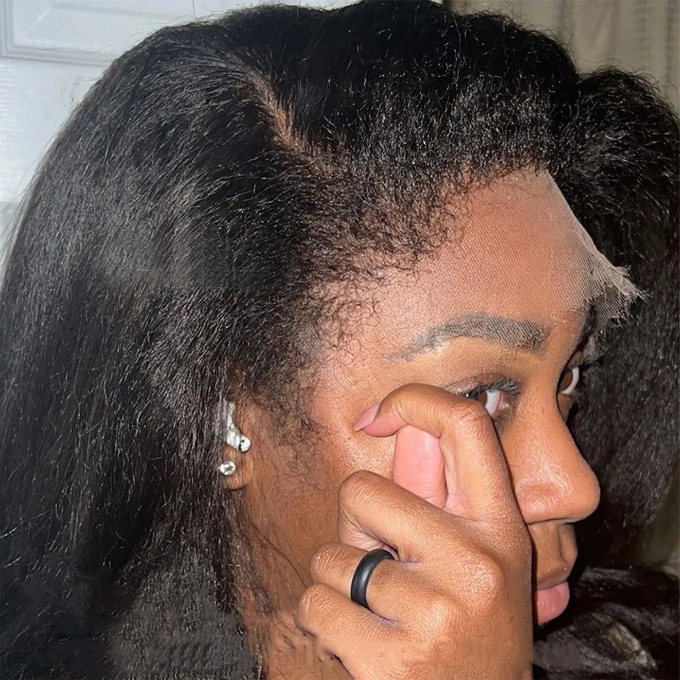 Mongolian Hair Black Kinky Straight Wigs For Black Women Glueless Human Hair Wig Yaki HD Transparent Glueless Full Lace Front Wig Pre Plucked