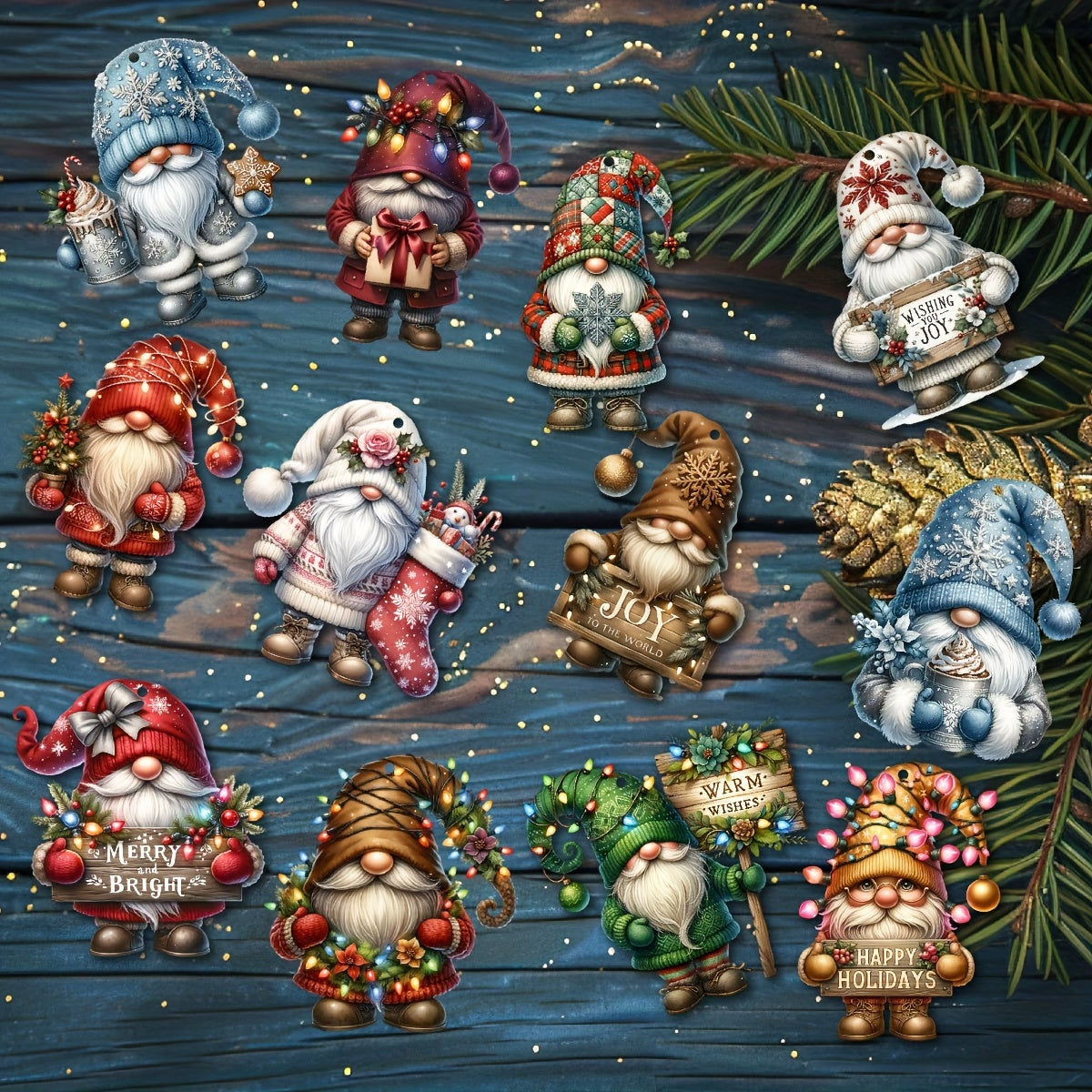 12 PCS Handcrafted Wooden Christmas Gnome Hanging Ornaments - No Batteries Required, Perfect Gift for the Holiday Season