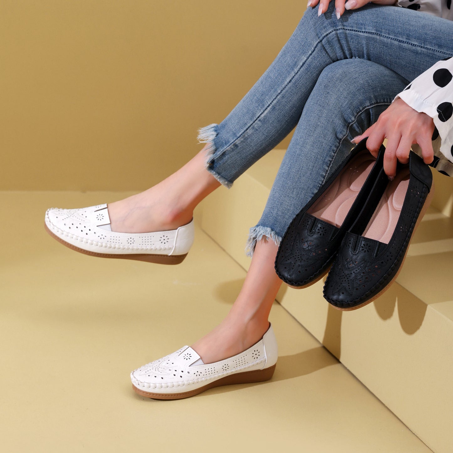 Comfortable Round Toe Breathable Wedge Shoes - Soft Fabric Insole, TPR Sole, Synthetic Leather Upper, Slip-on Design for Walking, Daily Casual Wear