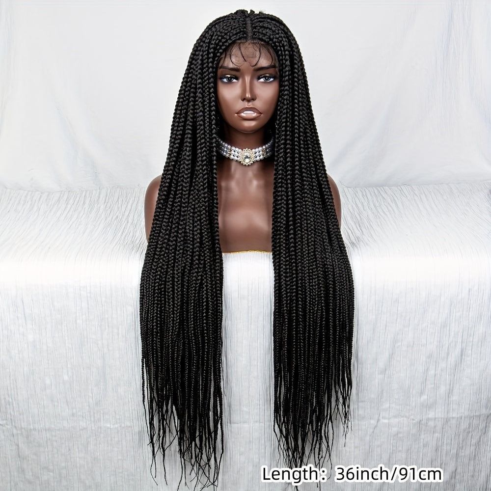 36 Inch Full Lace Knotless Box Braided Wigs - Elegant, 250% Density, Synthetic Long Braided Wig with Transparent Lace - Suitable for All Women