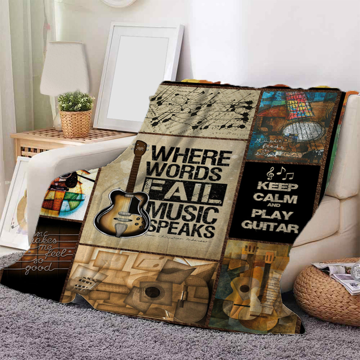 1pc Guitar Blanket, Flannel Blanket For Sofa Office Bed Couch Travelling