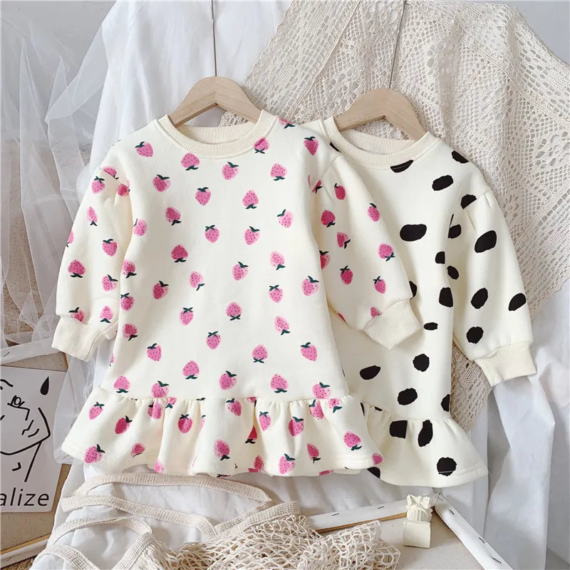 Baby & Kids Clothing Girl's Dresses Winter Fashion Sweet Cute Plush Warm A-line Princess Skirt With Ruffles For Children Clothes Dobby