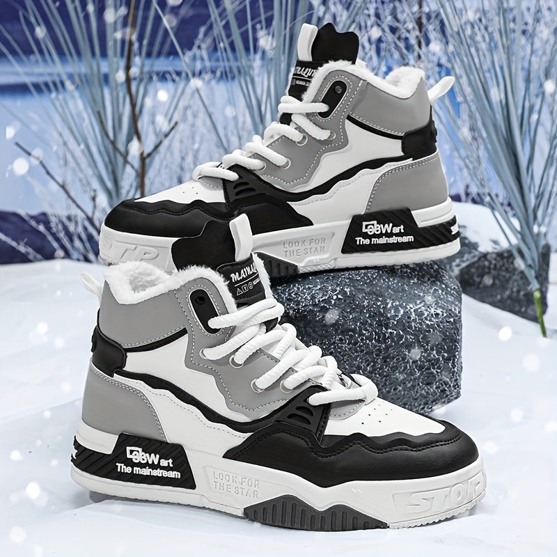 MAINALUN Winter Snow Boots for Men and Women - Vintage Preppy Style Sports Snow Shoes - Solid Color Casual Lace-Up Short Boots with PU Upper, Fabric Inner, PVC Sole - Round Toe Warm Plush Lined