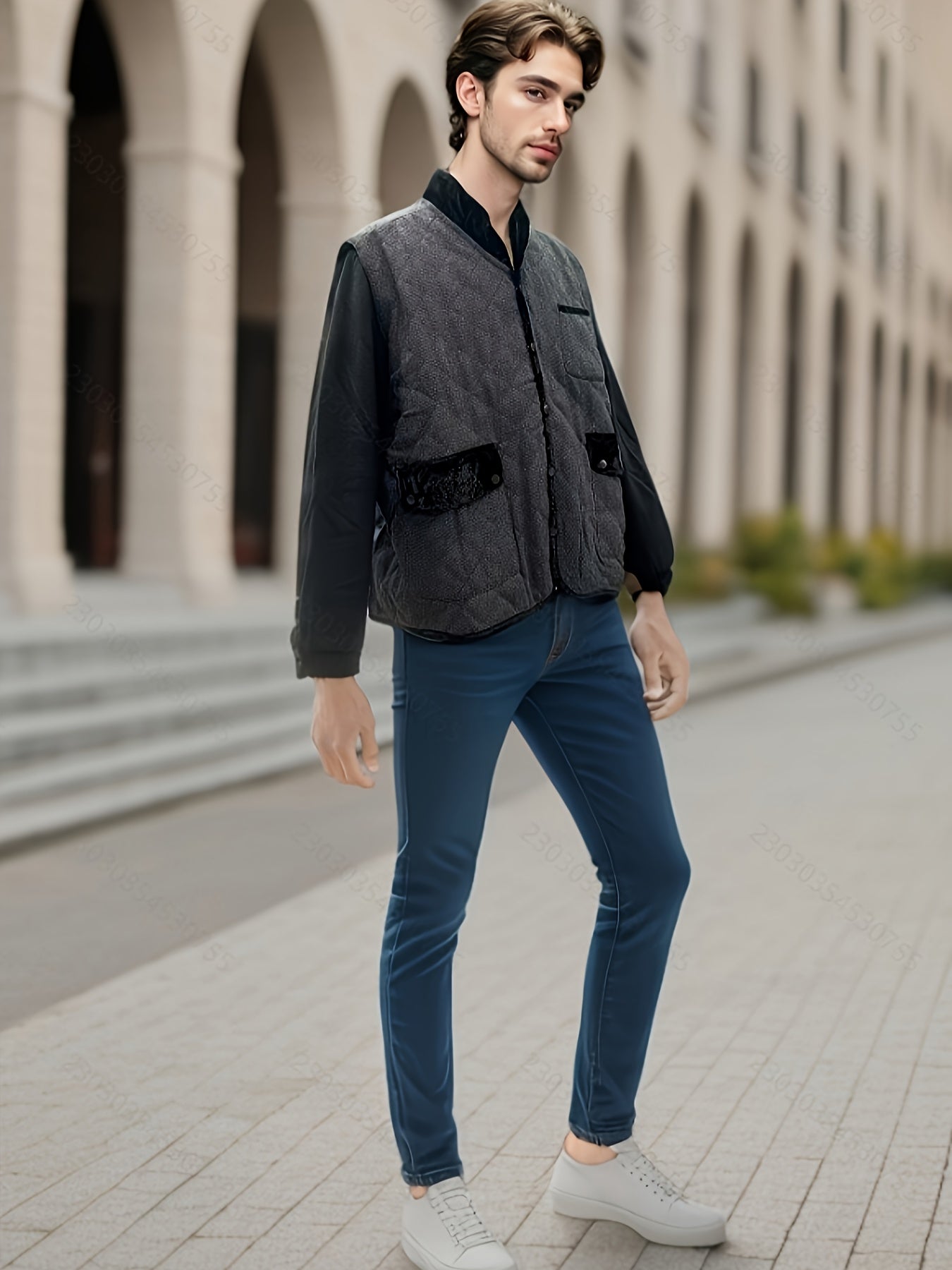 Men's Fleece-Blend Fleece Vest - Sleeveless, Stand Collar, Perfect for Parties & Weddings, PLUS SIZE