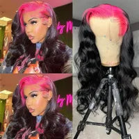 Perruque Pink full lace front wigs Transparent HD Lace Body Wave Wig natural hairline simulation human hair wigs for women