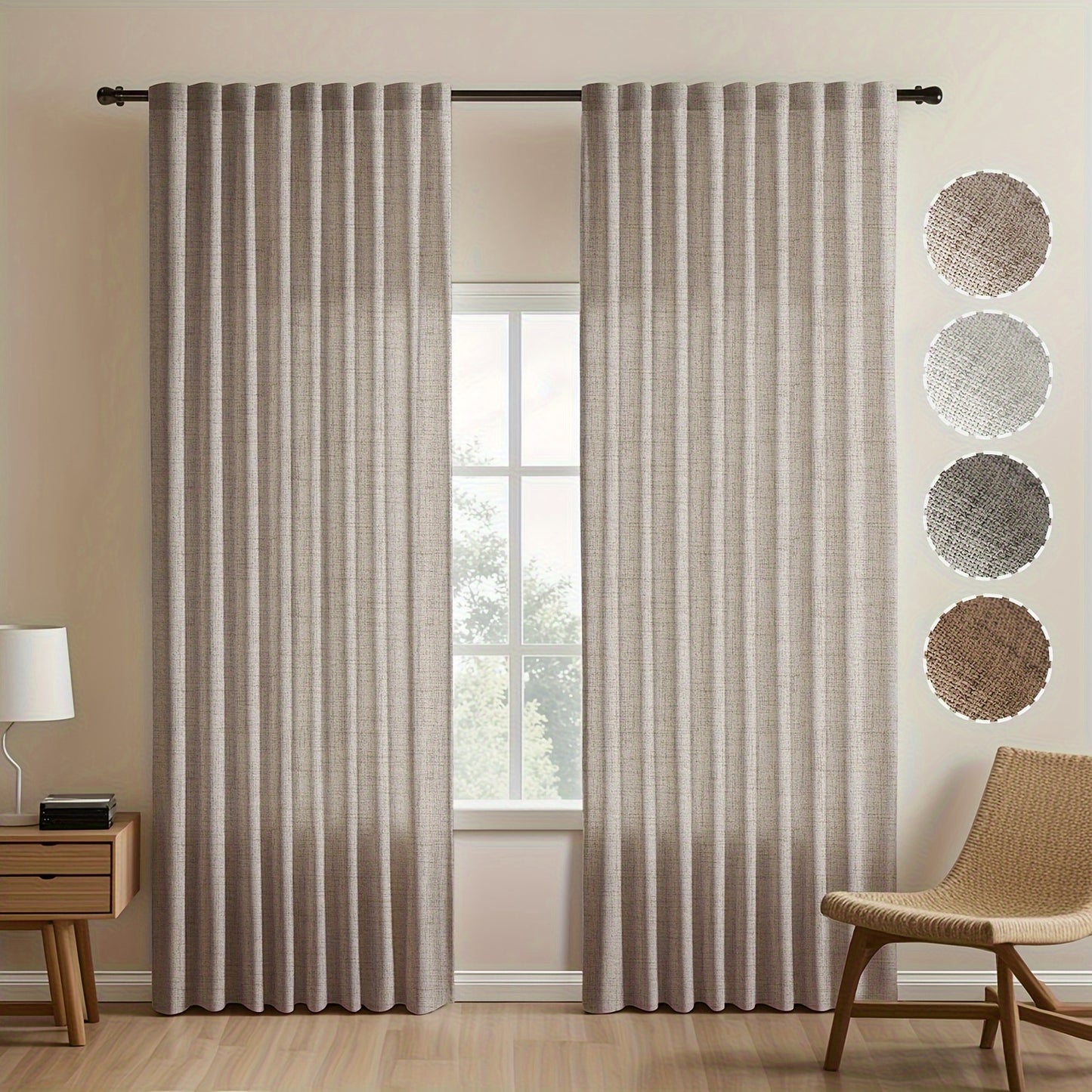 2pcs Contemporary Linen-Look Curtains - European Style, Light Filtering, UV Protection, Polyester Material, Solid Color, Machine Washable, for Living Room/Bedroom/Kitchen/Study, No Lining, Rod Pocket Hanging Type, Suitable for All Seasons