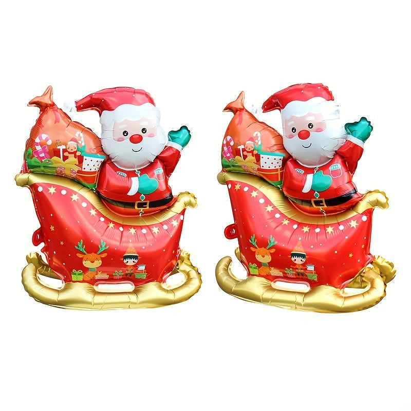 2pcs-29inch Christmas Sleigh Santa Claus Balloons for Christmas and New Year Parties - Red & Golden Sleigh Decorations, Indoor and Outdoor Use