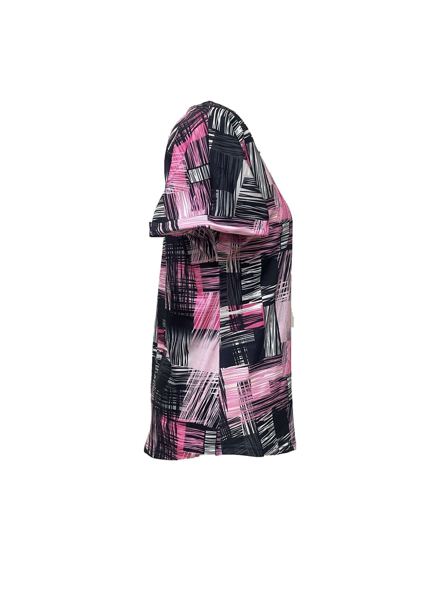 Plus Size V-Neck Short Sleeve Casual Blouse - Soft Slight Stretch Polyester Fabric, Random Print, Button Front, All-Season Wear - Womens Comfortable Knit Top for Spring and Beyond