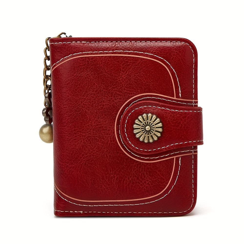 Vintage Solid Color Short Wallet, Zipper Around Coin Purse, Classic Women's Credit Card Holder