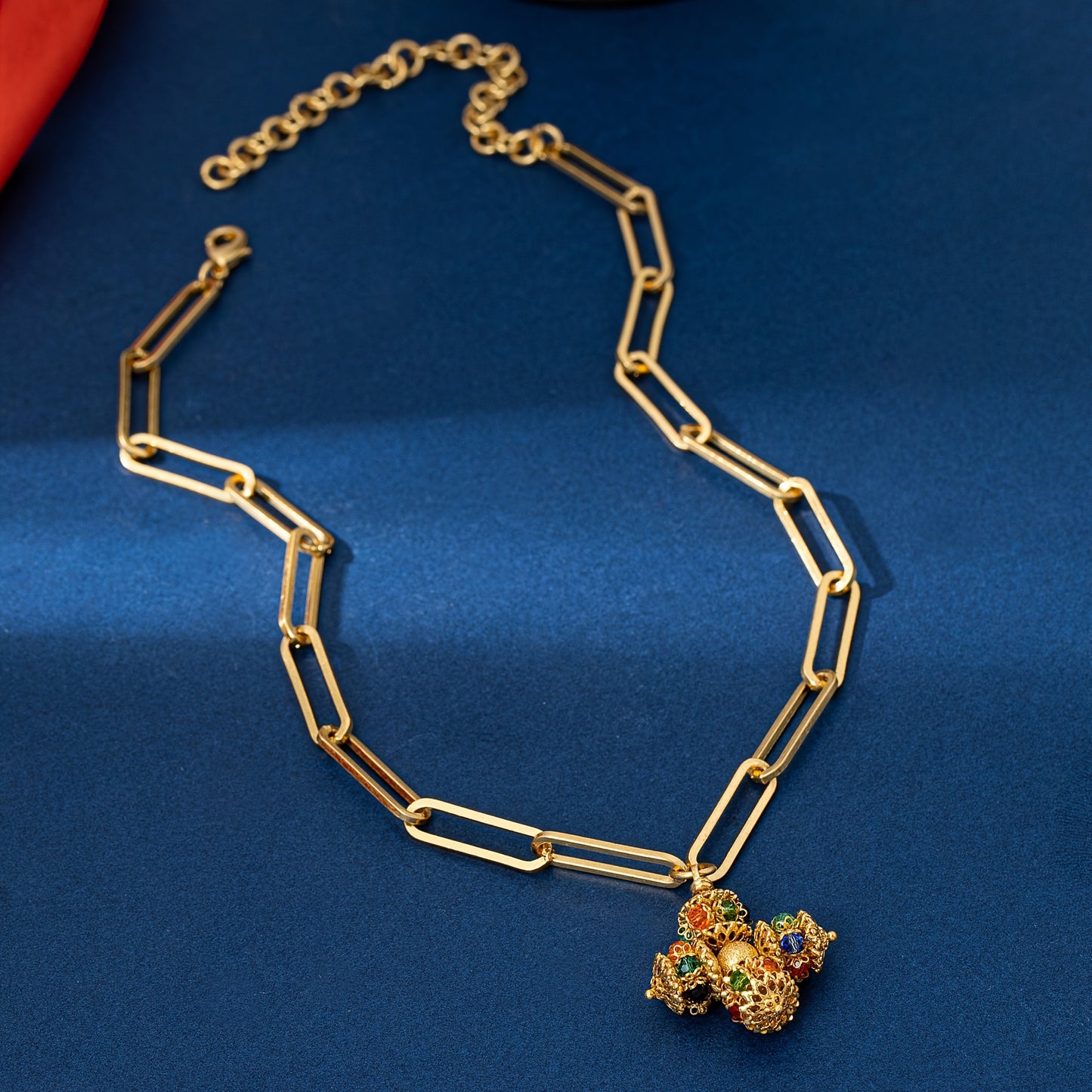 Colorful Cross Design Pendant Necklace Copper Alloy Clavicle Necklace For Women