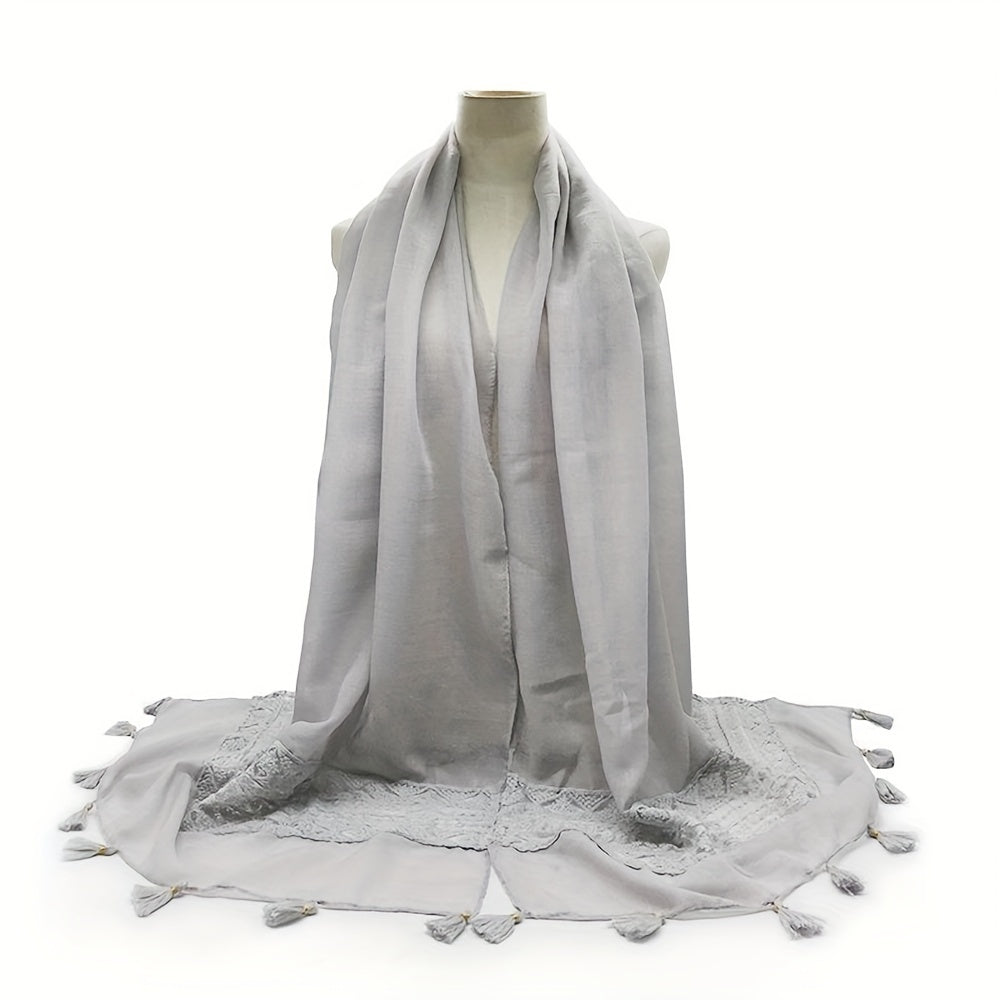Delicate Embroidered Lace Tassel Scarf - Fashionable & Elegant for Casual Wear - Versatile Cold Weather Accessory, Perfect for Eid Celebrations