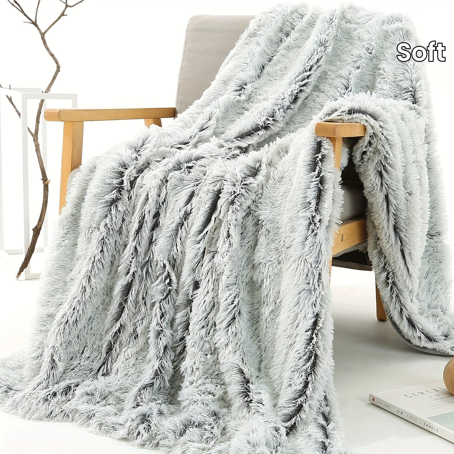Luxury French-Style Plush Faux Fur Throw Blanket - Versatile Decorative Soft Polyester Bed, Sofa, and Car Blanket - All-Season Woven Cozy Cover for Home and Office Napping - 1pc Dual-Tone Long Pile