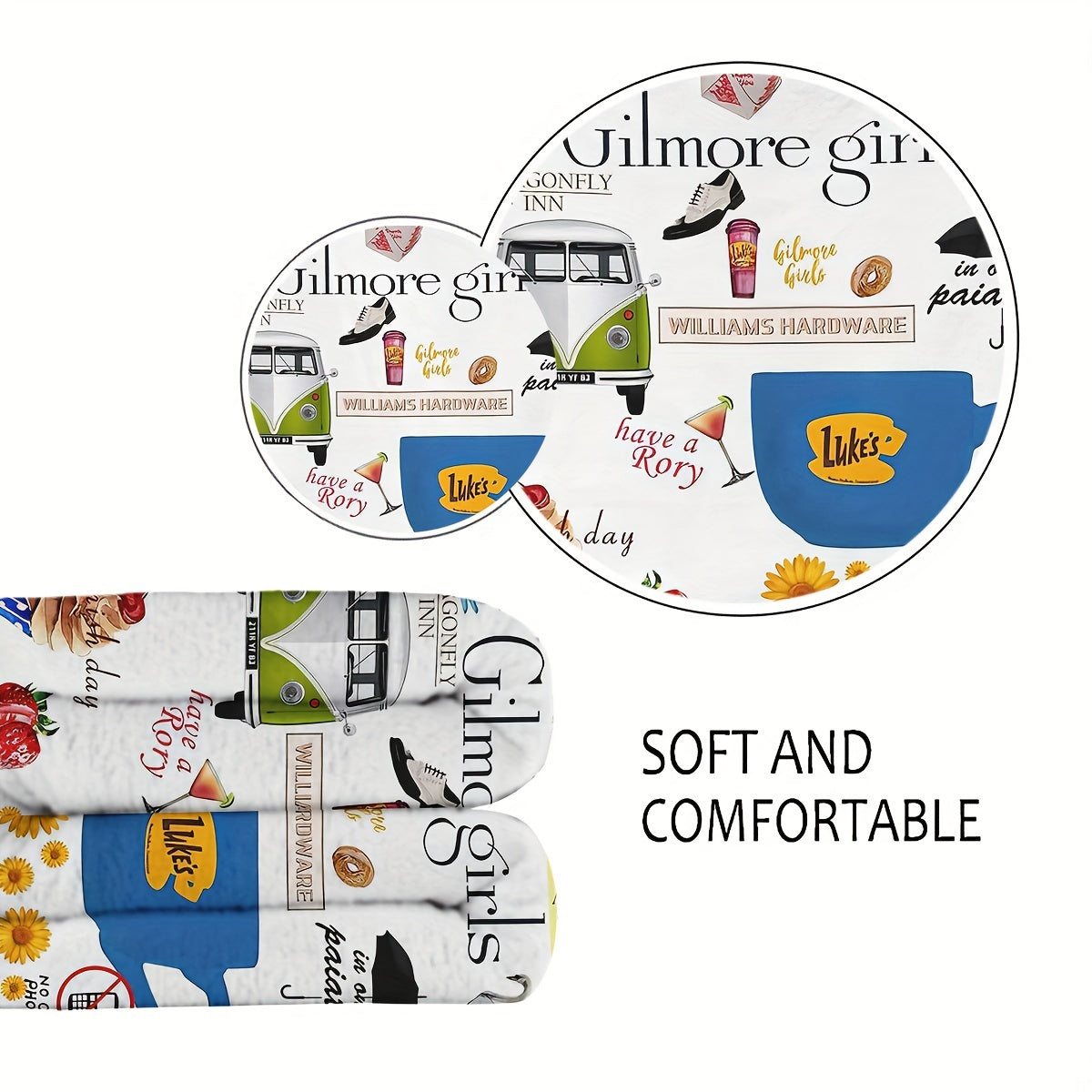Gilmore Girls Foodie-Themed Plush Blanket - Soft, Reversible Flannel Throw for Couch, Bed, Office - Perfect Birthday Gift for Fans