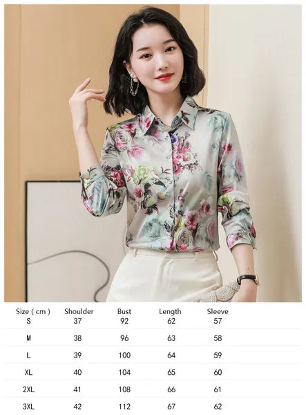 Vintage Butterfly Printed Runway Silk Blouses Women Fashion Designer Striped Shirts Slim Business Office Ladies Button Spring Summer Long Sleeve Tops