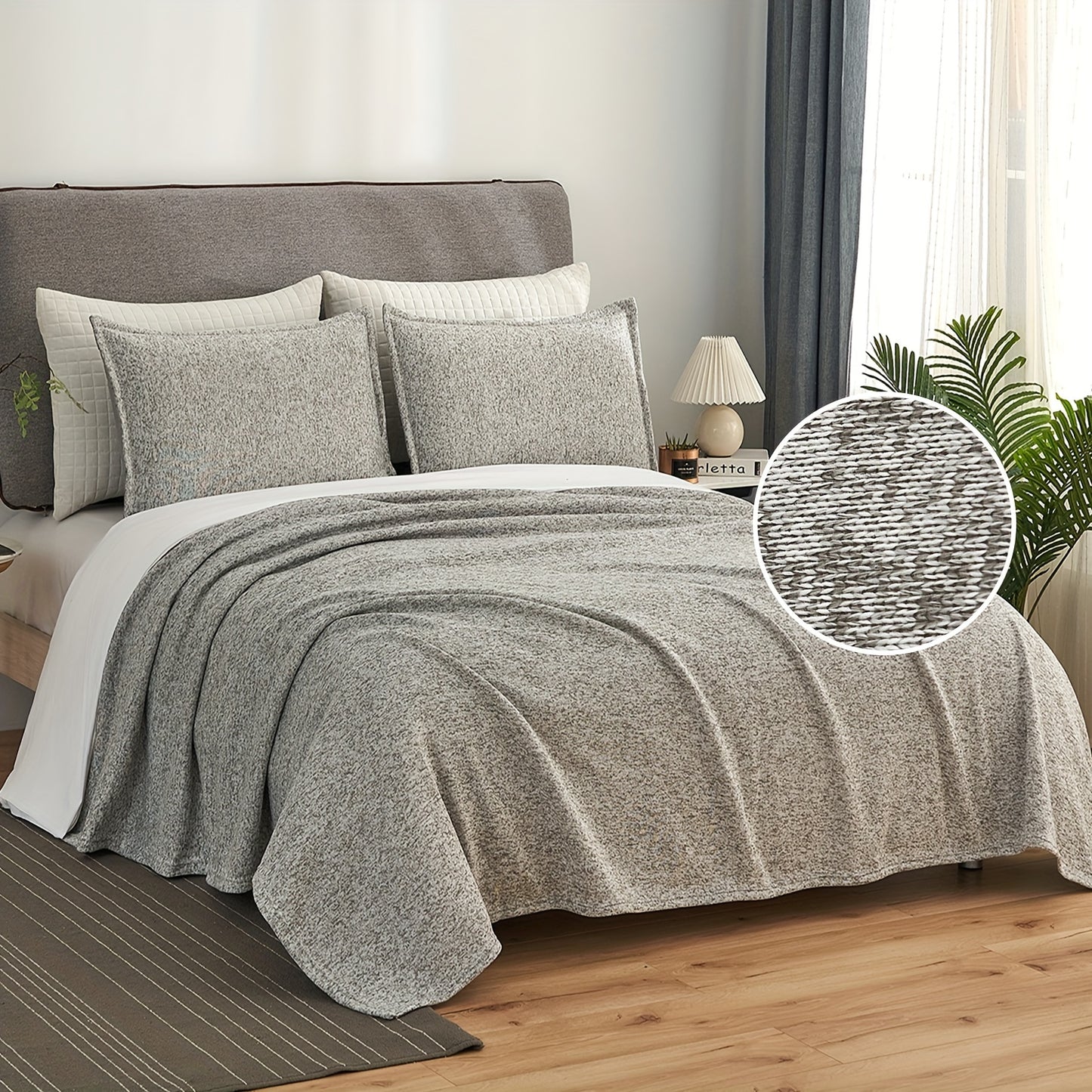 Sweatshirt Blanket Set TWIN (1blanket with 1 sham)/QUEEN (1blanket with 2 shams)/King (1blanket with 2 shams) 300GSM for Jersey Knit Thin Soft Breathable Blanket Set Brings a Stylish Appearance to Bedroom Living Room Couches for all year roud