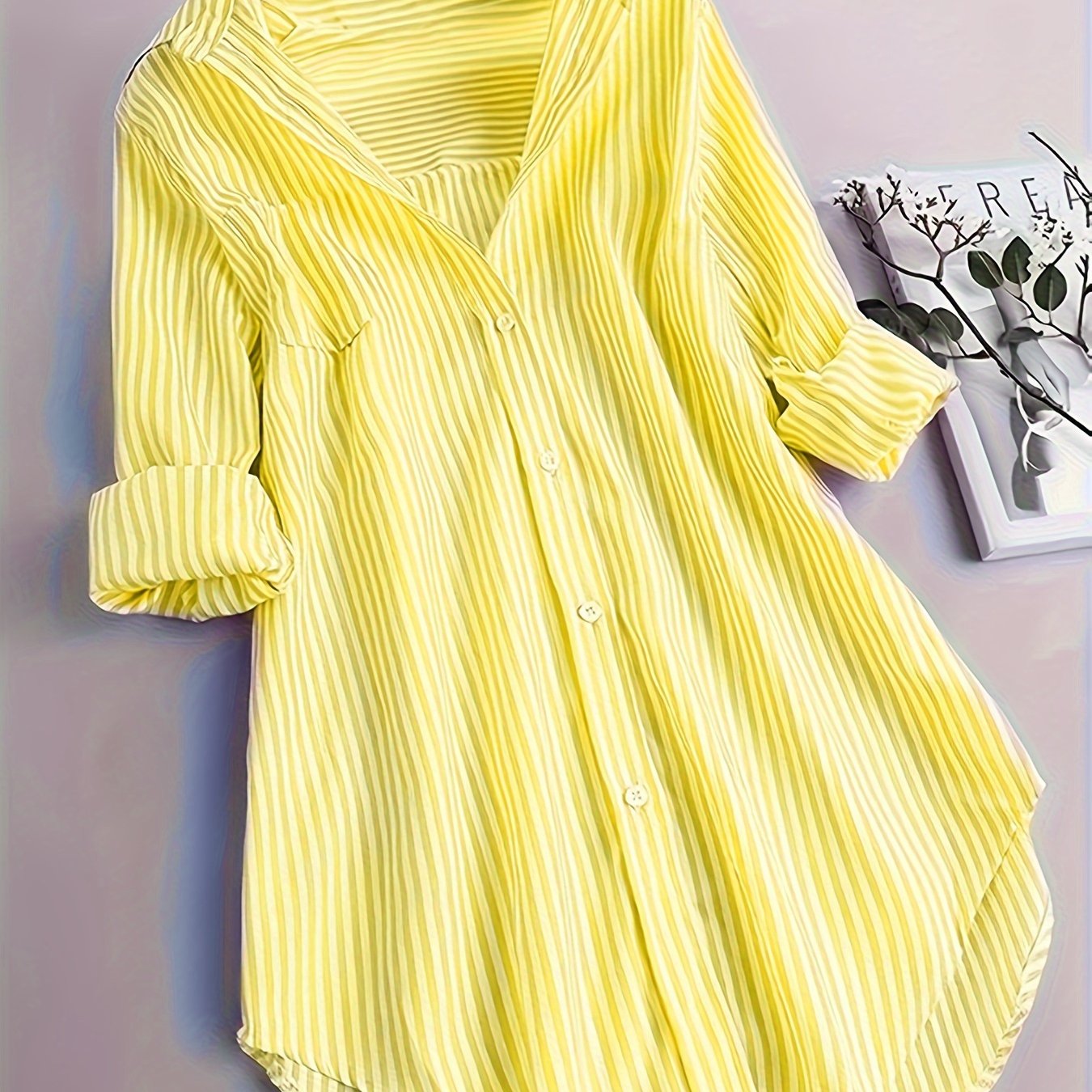 ZllKl Stripe Print Button Front Blouse, Casual Long Sleeve Blouse For Spring & Fall, Women's Clothing