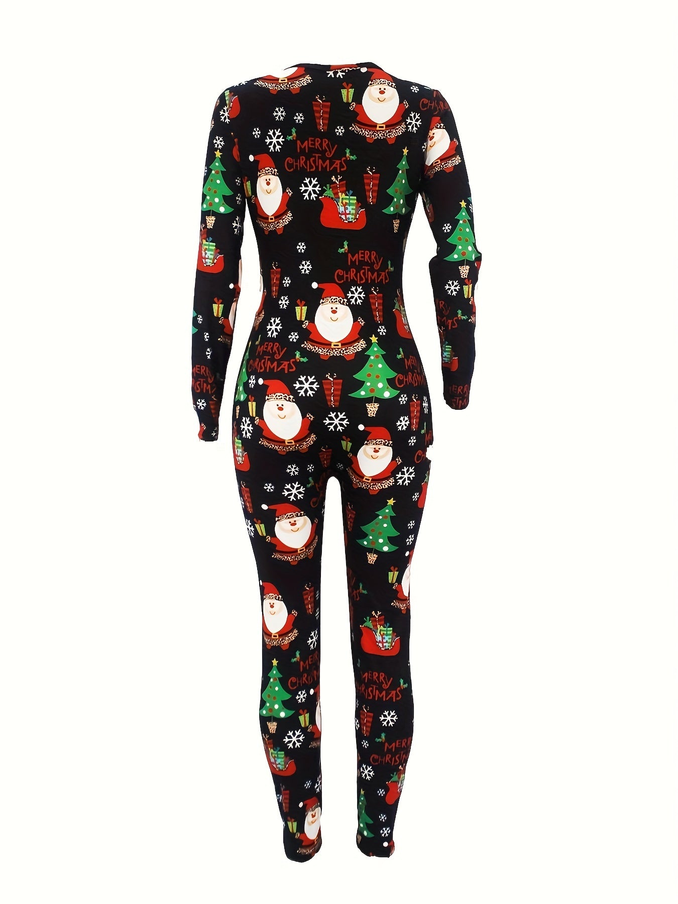 Cozy Festive Lounge Jumpsuit - Soft Long Sleeve, V Neck, Button Front, Relaxed Fit, Comfy Women's Loungewear & Sleepwear for Christmas