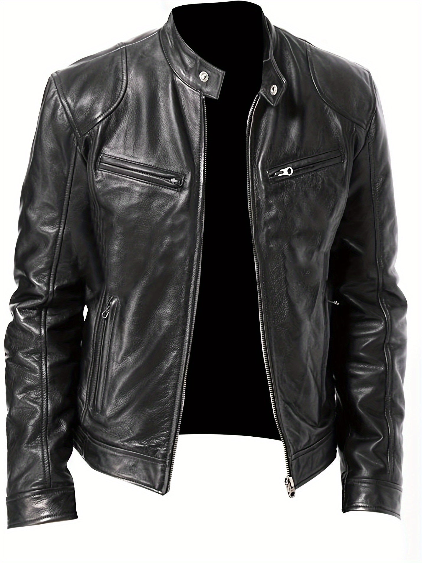 Plus Size Men's Fashionable PU Leather Locomotive Jacket - Stylish, Warm, and Water-Resistant - Perfect for Fall and Winter Seasons