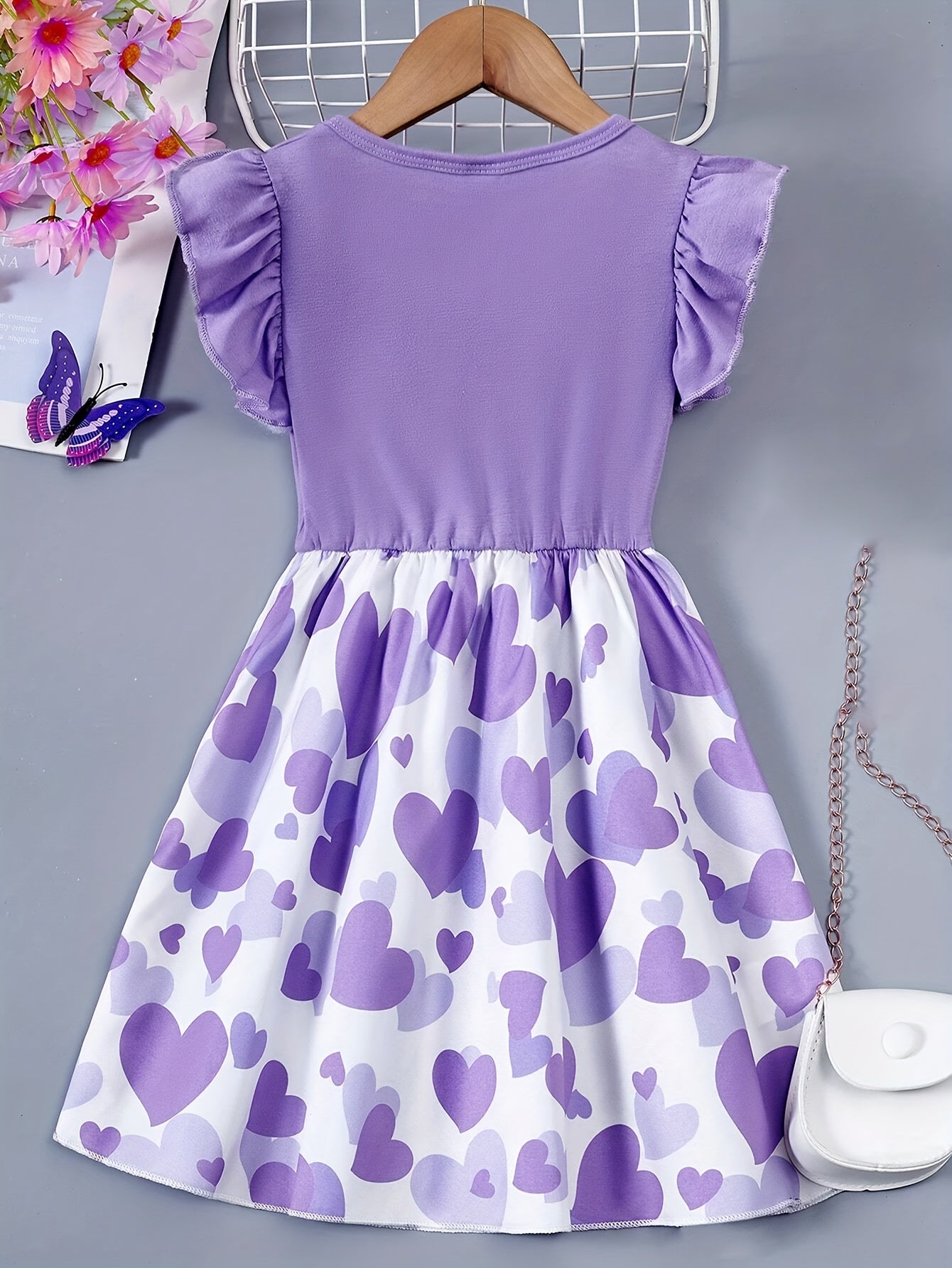 Toddler Girls Splicing Heart Graphic Flutter Trim Sleeveless Dress Spring Summer Valentine's Day Gift