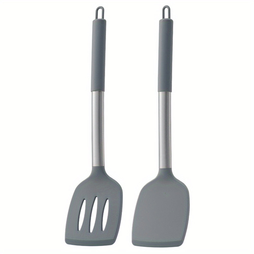 2pcs, Turner, Silicone Solid Spatula, Silicone Slotted Turner, Cooking Spatula, Non-Stick Cooking Turner, Pancakes Frying Pan Shovel, Cooking Utensils, Kitchen Utensils, Apartment Essentials, College Dorm Essentials, Tools
