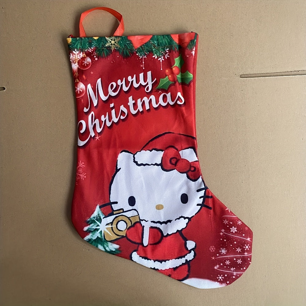 Hello Kitty Christmas Stockings - Festive Decorative Socks for Holiday Gifts & Home Decor, Polyester, No Power Needed, Christmas Decor