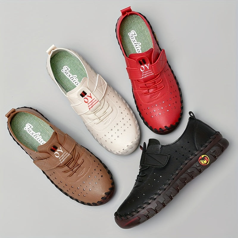 Stylish Womens Microfiber Flat Sneakers - Breathable, Embroidered, Solid Color, Lace Up, Low Top, Casual Walking Shoes for Summer - European and North America Special