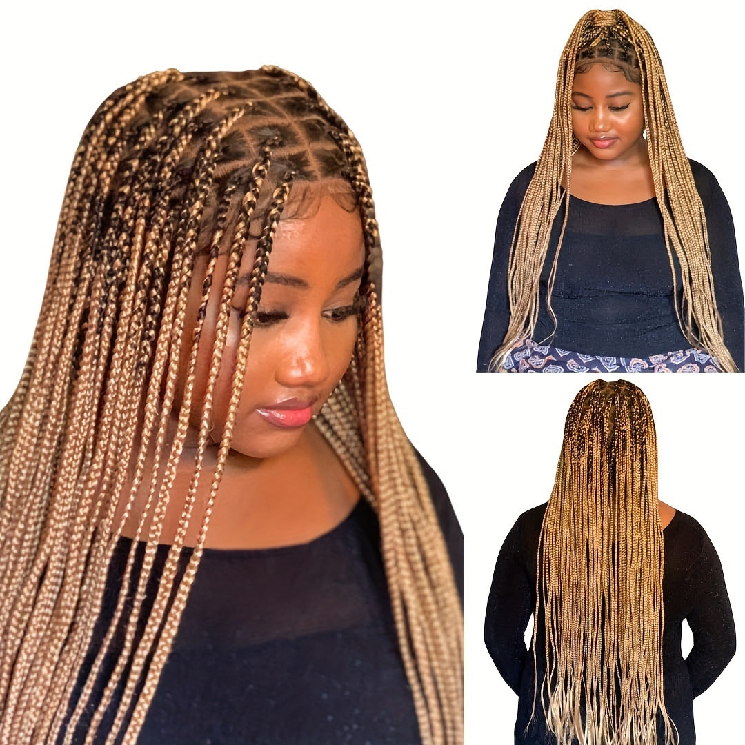 36 Inch Full Lace Knotless Box Braided Wigs - Elegant, 250% Density, Synthetic Long Braided Wig with Transparent Lace - Suitable for All Women