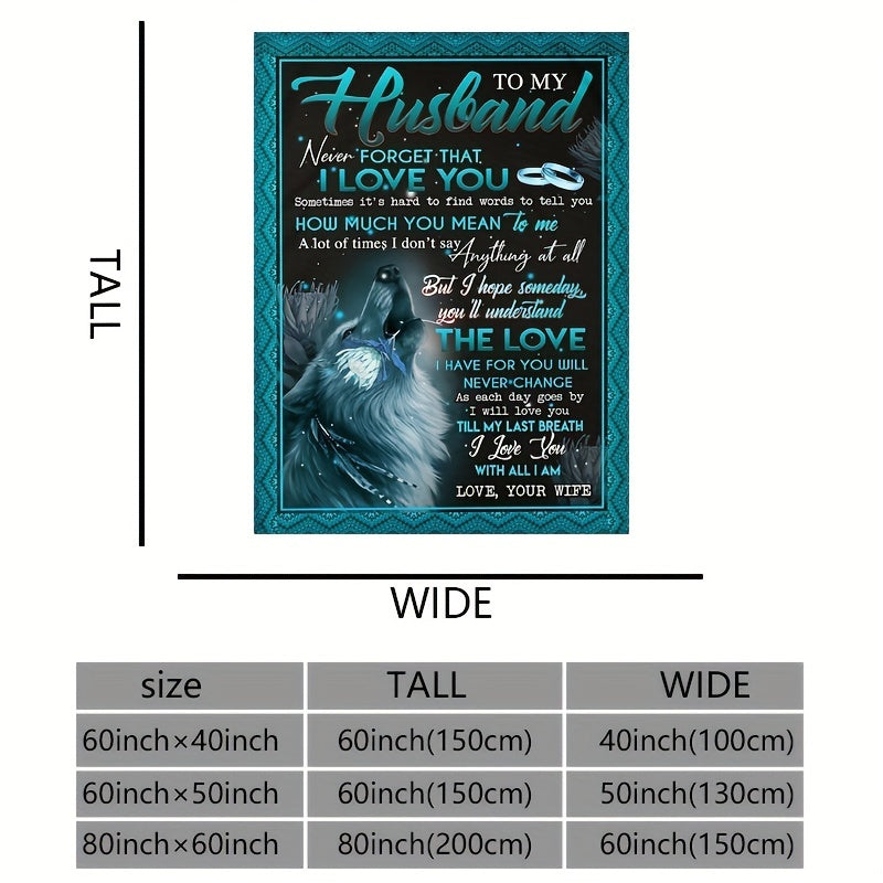 1pc Soft & Cozy Flannel Blanket - Perfect for Couch, Bed, Sofa, and Travel - Heartfelt "To My Husband From Wife" Gift Idea - Plush Throw Blanket for Snuggling Up Indoors and Outdoors