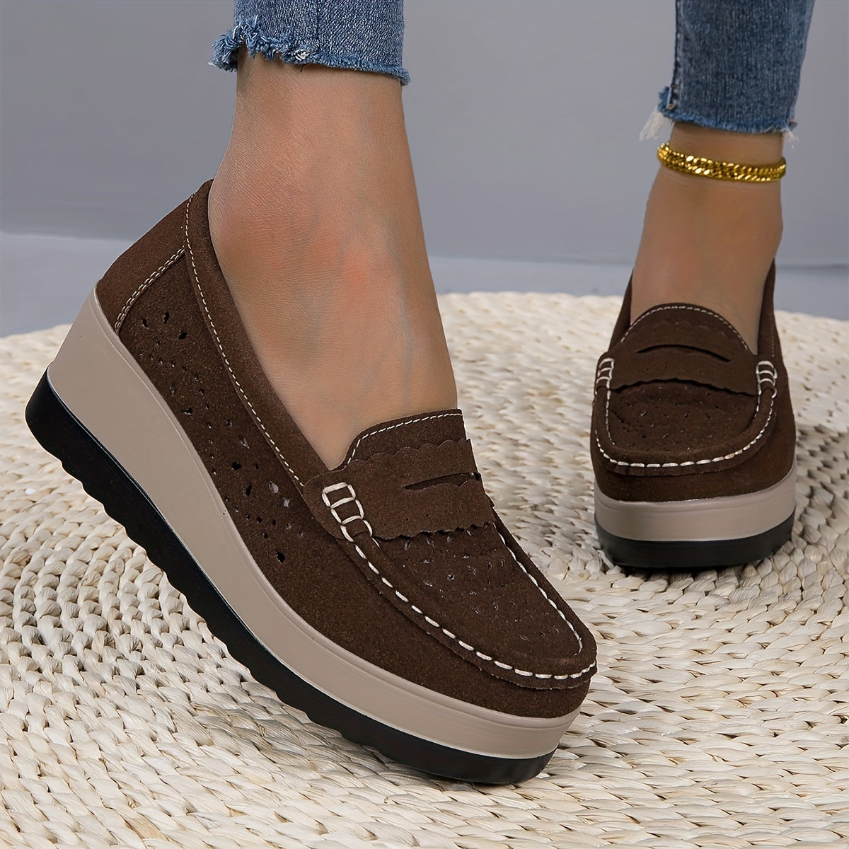 Stylish Womens Hollow Wedge Loafers - Breathable, Soft, and Comfortable Round Toe Slip-On Shoes with Casual Soft Sole for Outdoor and Daily Wear - Perfect for Spring and Summer