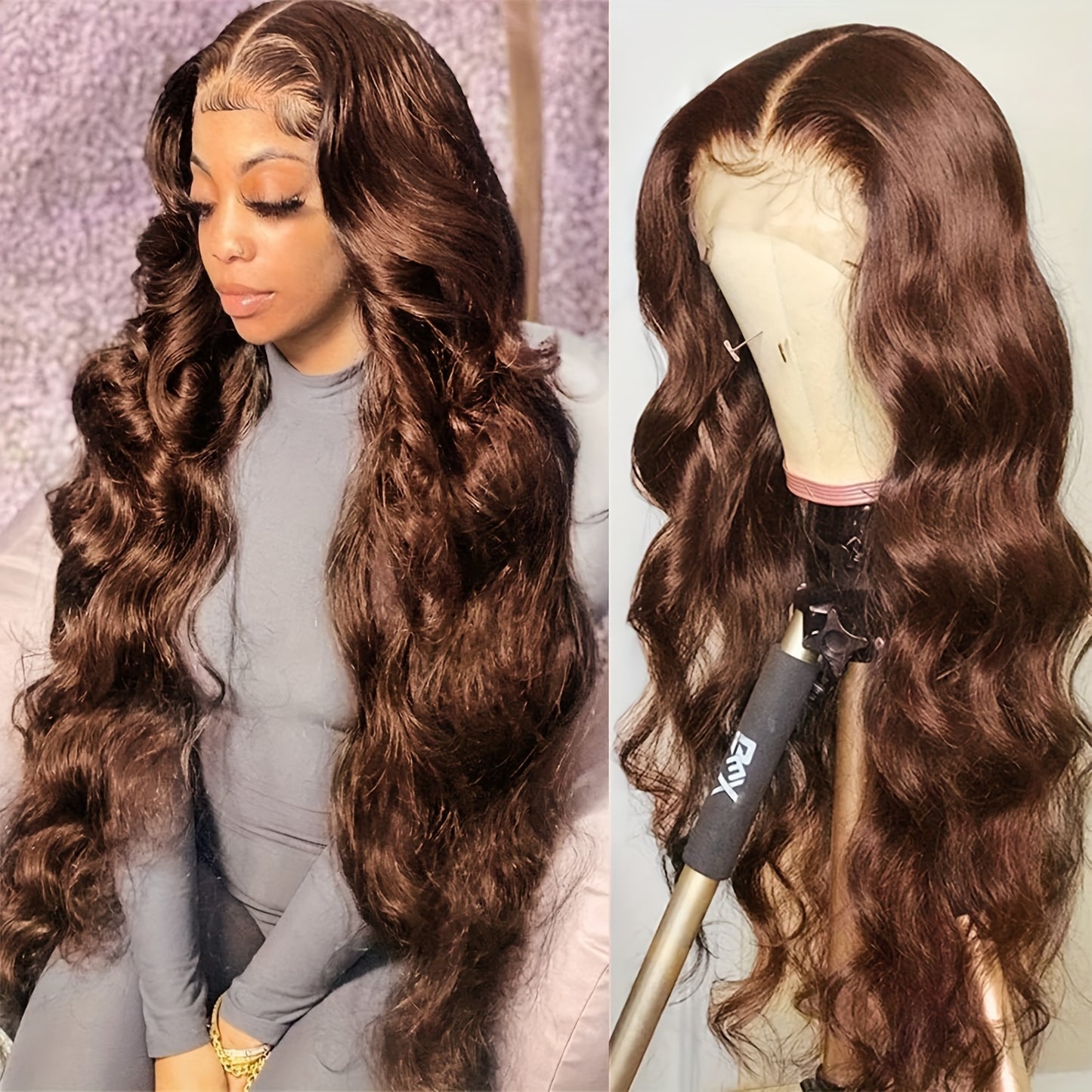 Chocolate Brown 13x4 Body Wave Lace Front Wigs Human Hair Transparent Lace Frontal Wigs With Baby Hair Pre Plucked For Women 180%