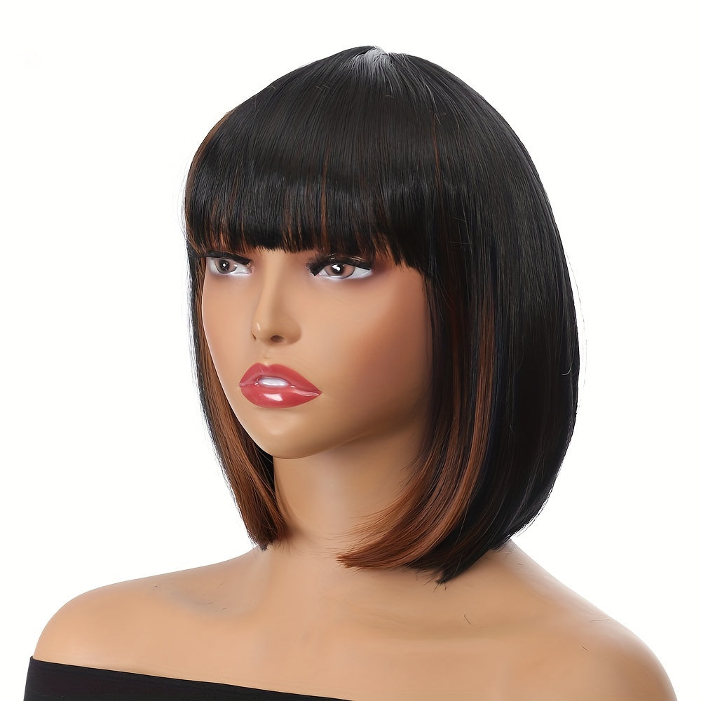 10 Inch Vibrant Short Bob Wigs with Bangs - Heat Resistant, Straight, Ombre, Synthetic Hair Replacement Wigs for Women - Perfect for Daily Wear, Party, Halloween, and Cosplay