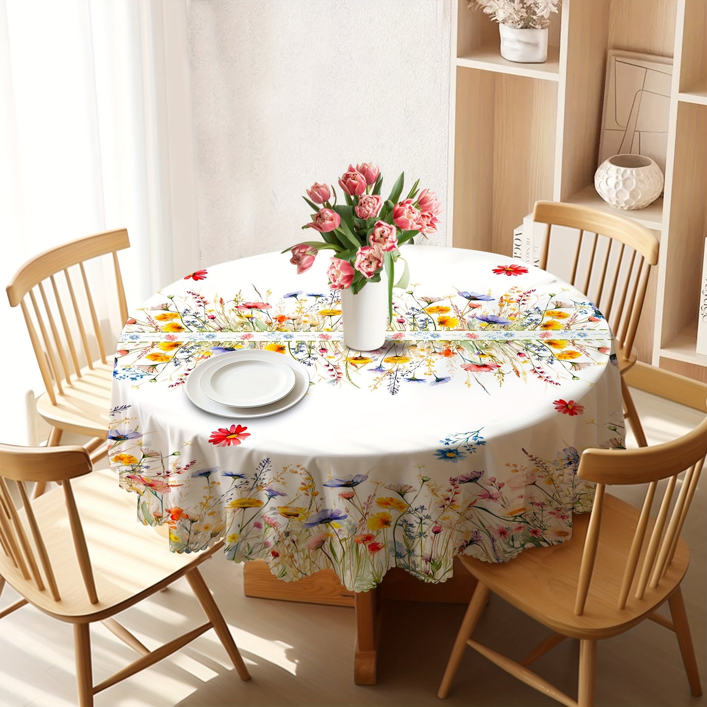 1pc Charming Watercolor Floral Tablecloth - Fresh Pastoral Wheat Motif - Seasonal Rectangle Table Cover for Spring Picnics & Holiday Celebrations, Elegant Home Decor
