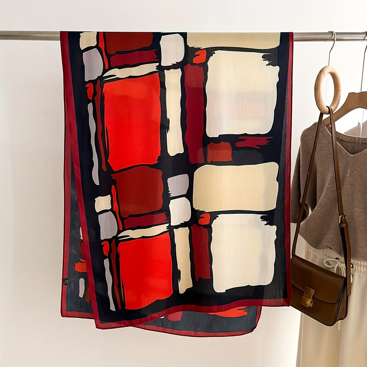 Vintage Chic Scarf Wrap - Soft, Breathable, Thin, Elegant, Warm Imitation Wool Shawl with Contrast Color - Perfect for Women, Everyday Wear, Outdoor Activities, and Special Occasions