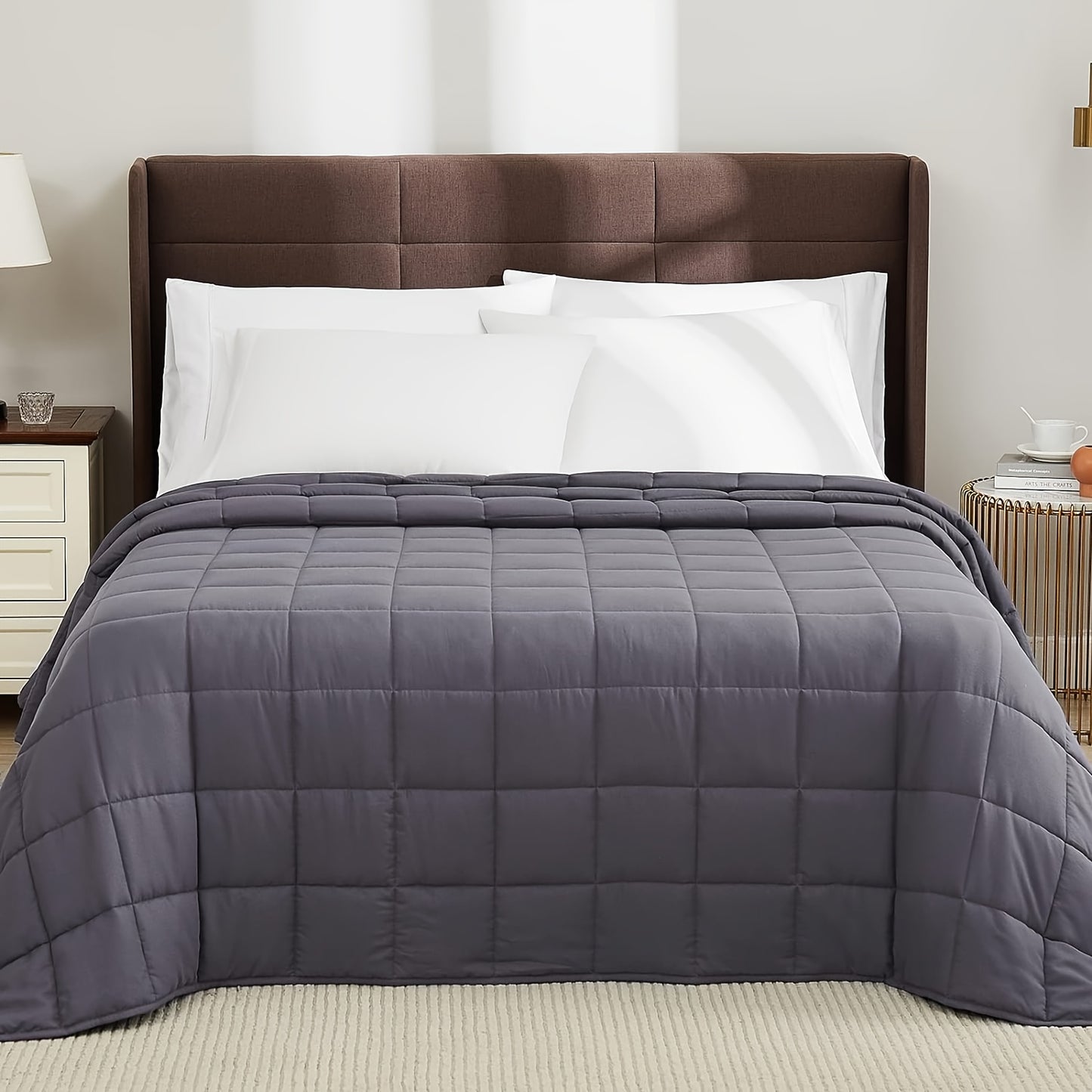 1pc Weighted Blanket For Adults (15 Lbs, Grey) Adults Weighted Blanket For Sleeping Perfect For 140-160 Lbs, Breathable Blanket With Premium Glass Bead, Machine Washable