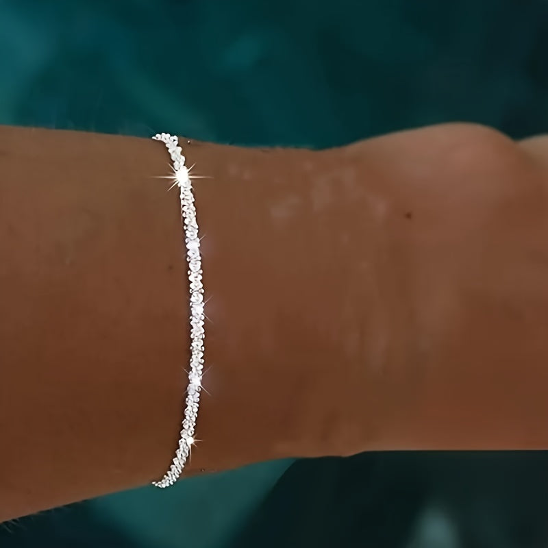 Luxurious 925 Silver-Plated Sparkling Bracelet - Slim, Adjustable, and Durable Design for Daily Wear - Perfect Holiday Gift for Beautiful Women, Ideal for Any Occasion