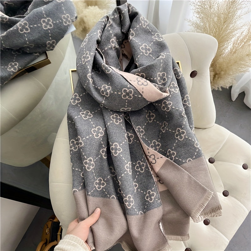 Elegant Cashmere-Feel Floral Scarf: Cozy, Windproof for Stylish Autumn & Winter Comfort