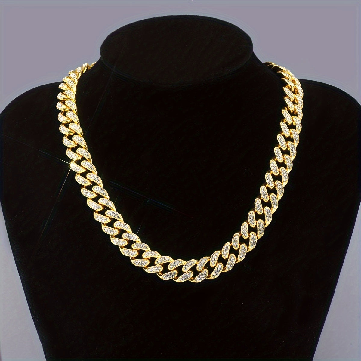 1pc Shiny Cuban Chain Icy Miami Men Womens Cuban Necklace Choker Silvery/Golden Shiny Rhinestone Hip Hop Jewelry For Women